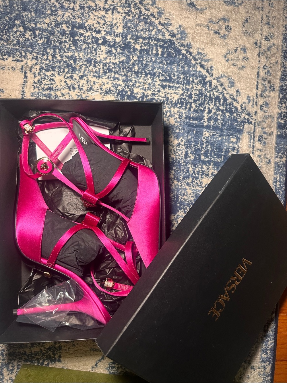 Versace Satin Strappy Heels in Hot Pink